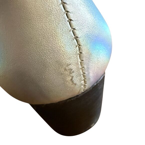 Free People Charm Double V Ankle Boots Sz 37.5 Leather Metallic Pearl Iridescent - Picture 11 of 11